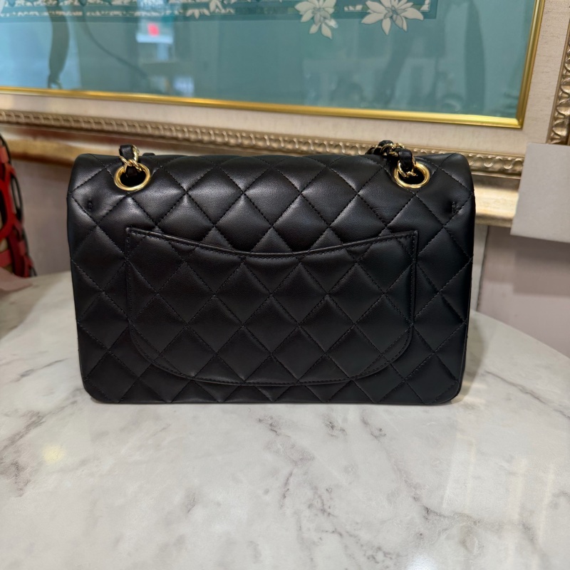 Chanel 黑羊皮菱格紋COCO23金釦雙層下蓋肩斜口蓋包A01113-1