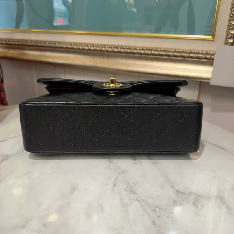 Chanel 黑羊皮菱格紋COCO23金釦雙層下蓋肩斜口蓋包A01113-2