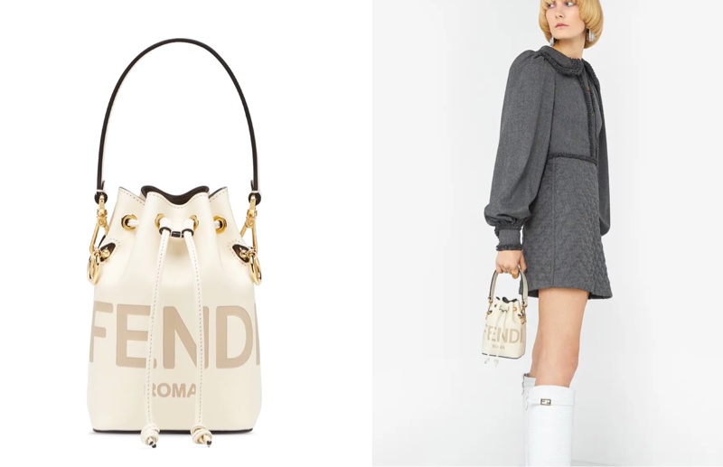 FENDI 芬迪 MON TRESOR 烙字小牛皮兩用迷你水桶包(奶油白）-6