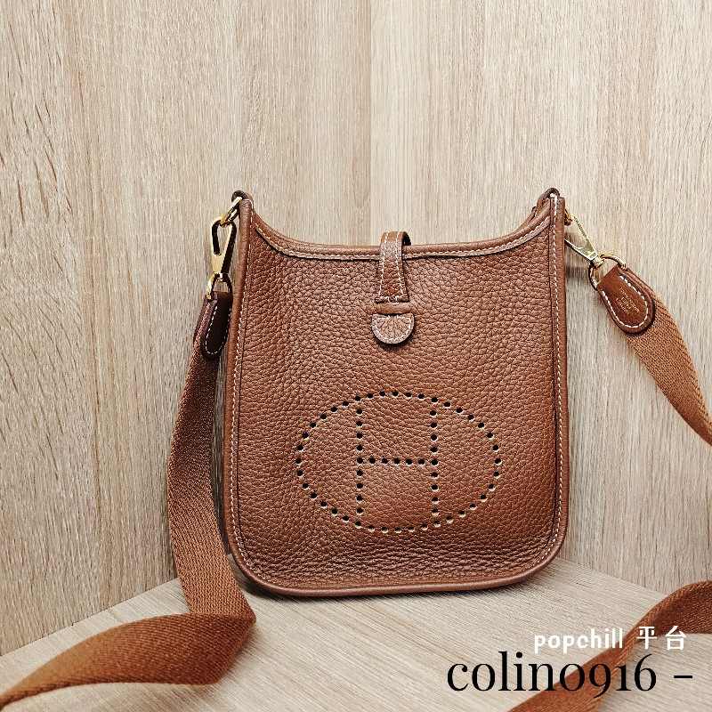 [好物夯色免配貨🧧] Hermes 金棕金 MiniEvelyne肩斜背包-0