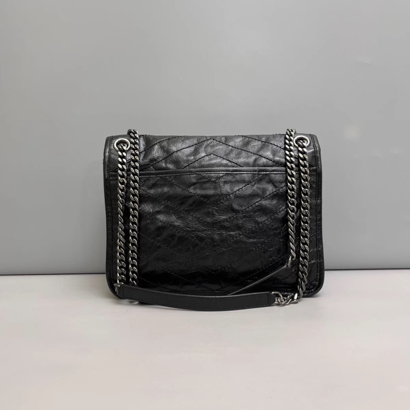 YSL聖羅蘭Niki中號黑色銀鏈全皮郵差包-1