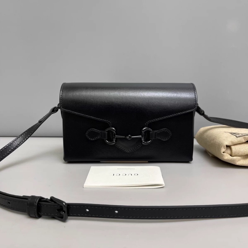 Gucci古馳 Horsebit1955黑色全皮盒子包-0