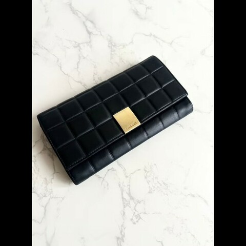 【LA LUNE】古董包 Chanel黑金冰格牛皮皮革長夾 錢包 皮夾 中古二手銀包