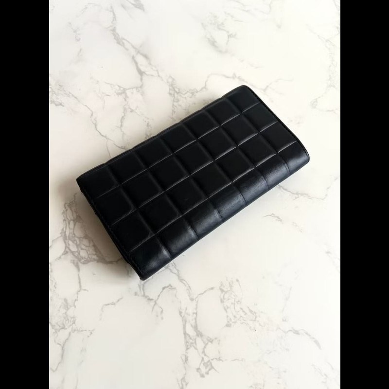 【LA LUNE】古董包 Chanel黑金冰格牛皮皮革長夾 錢包 皮夾 中古二手銀包-6