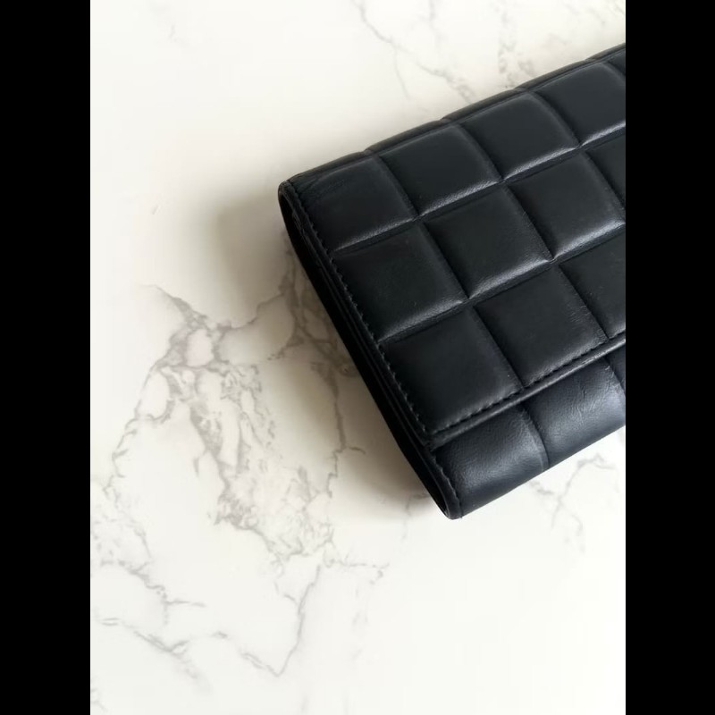 【LA LUNE】古董包 Chanel黑金冰格牛皮皮革長夾 錢包 皮夾 中古二手銀包-8