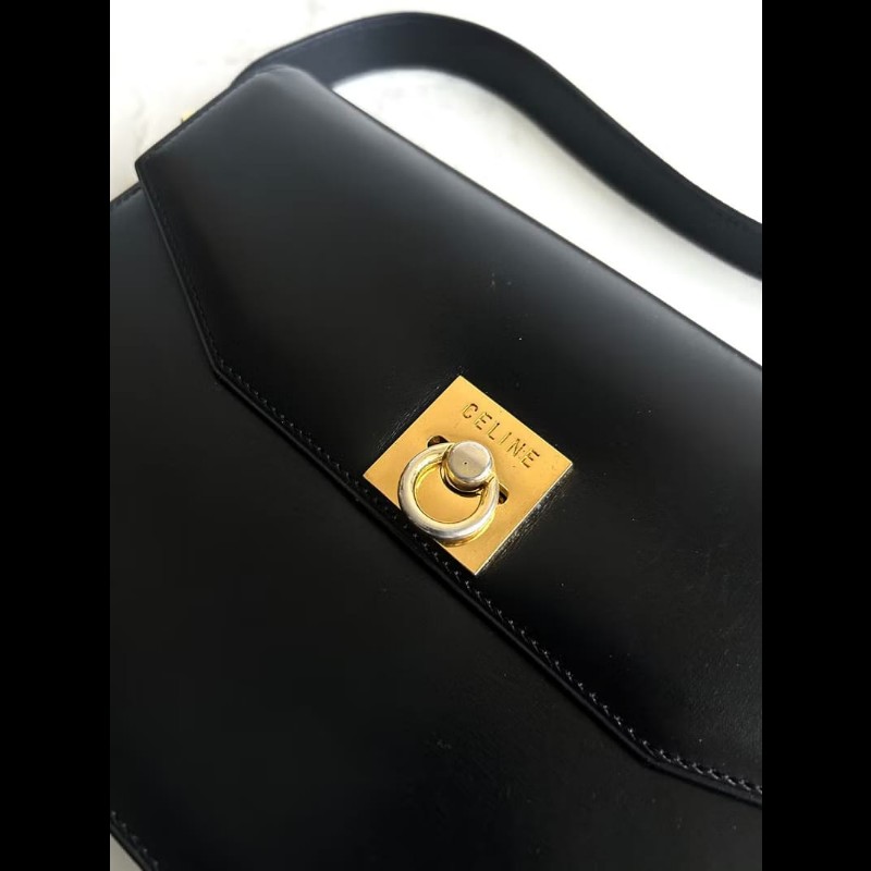 稀有中古包 Celine黑色翻蓋風琴腋下包 單肩包 側背包 二手古董包-1