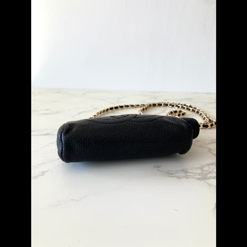 【LA LUNE】中古二手Chanel黑色魚子醬皮革側背包 斜背包 皮革包 單肩包 古董-6