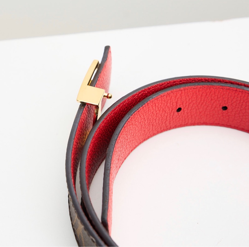 LV 雙面皮帶/老花紅色-15