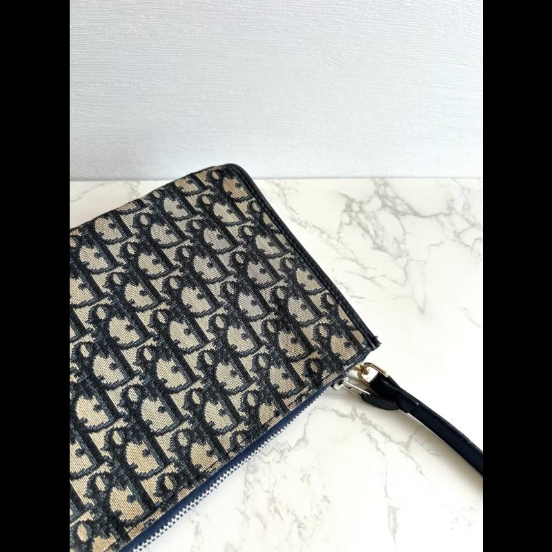 【LA LUNE】絕版古董包 Dior藍黑色老花皮革包 中古包 單肩包 側背包 斜背包-6