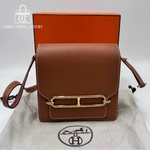 🌈Hermes🧡Mini Roulis 19🧡金棕金扣🌟98.5新🌟evercolor皮🌟愛馬仕🌟