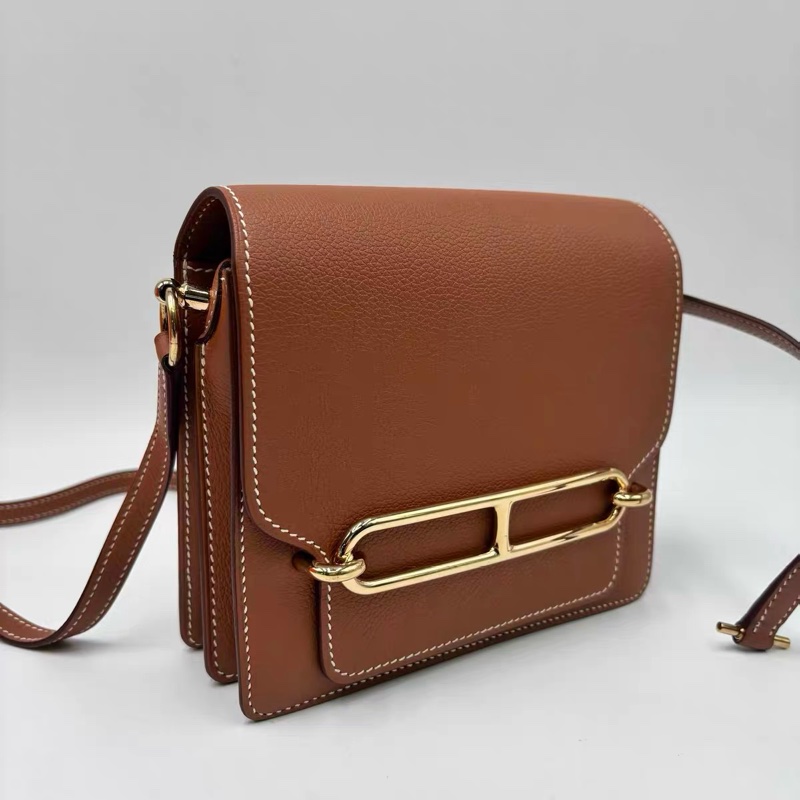 🌈Hermes🧡Mini Roulis 19🧡金棕金扣🌟98.5新🌟evercolor皮🌟愛馬仕🌟-1