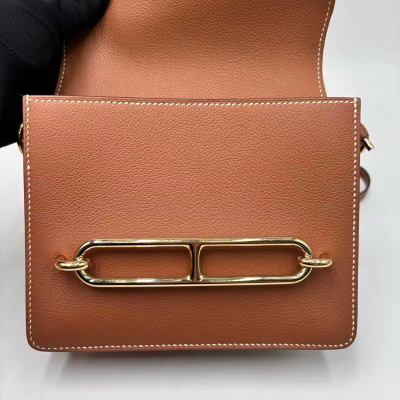 🌈Hermes🧡Mini Roulis 19🧡金棕金扣🌟98.5新🌟evercolor皮🌟愛馬仕🌟-2