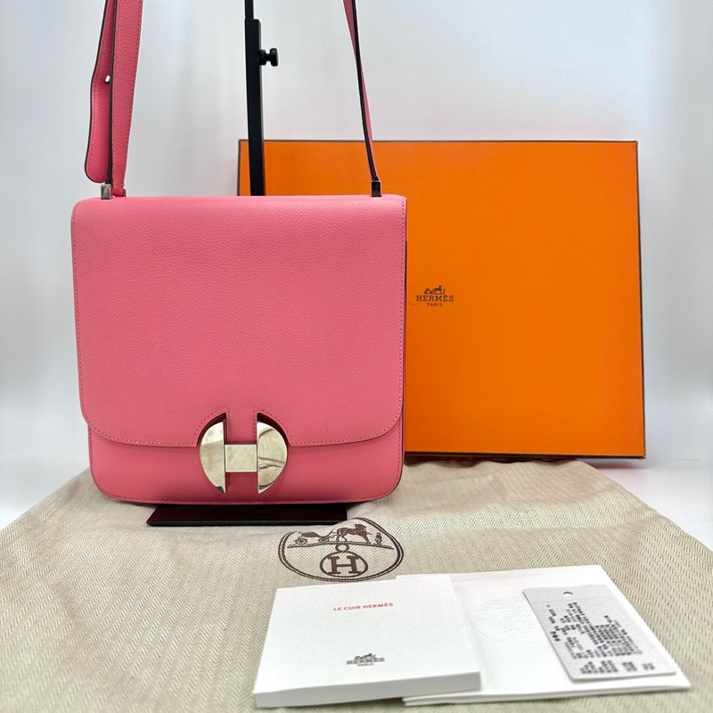 HERMES 脣膏粉銀扣肩背斜背包 20*19*4 98新配件盒子塵袋-1