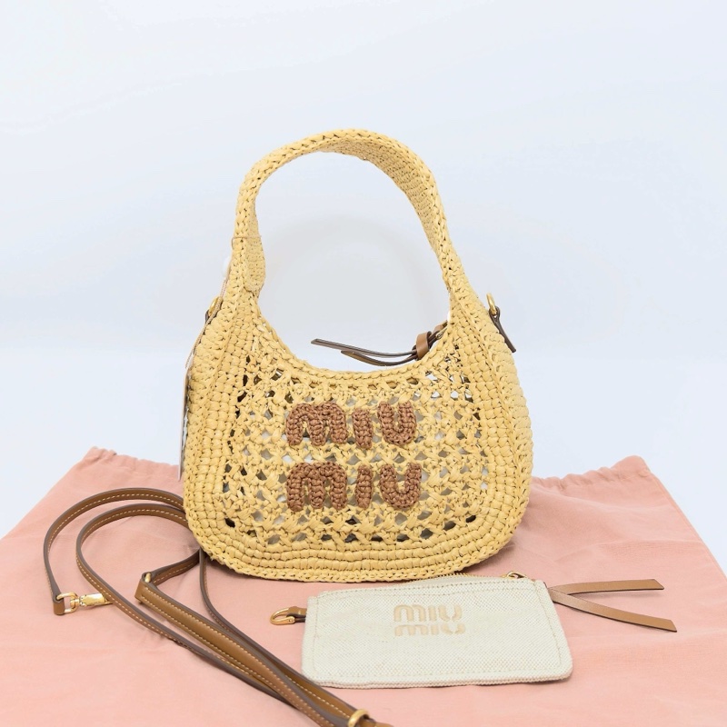 MIUMIUWander系列編織手提子母新月包 20*17*6 全新閒置配件塵袋-1