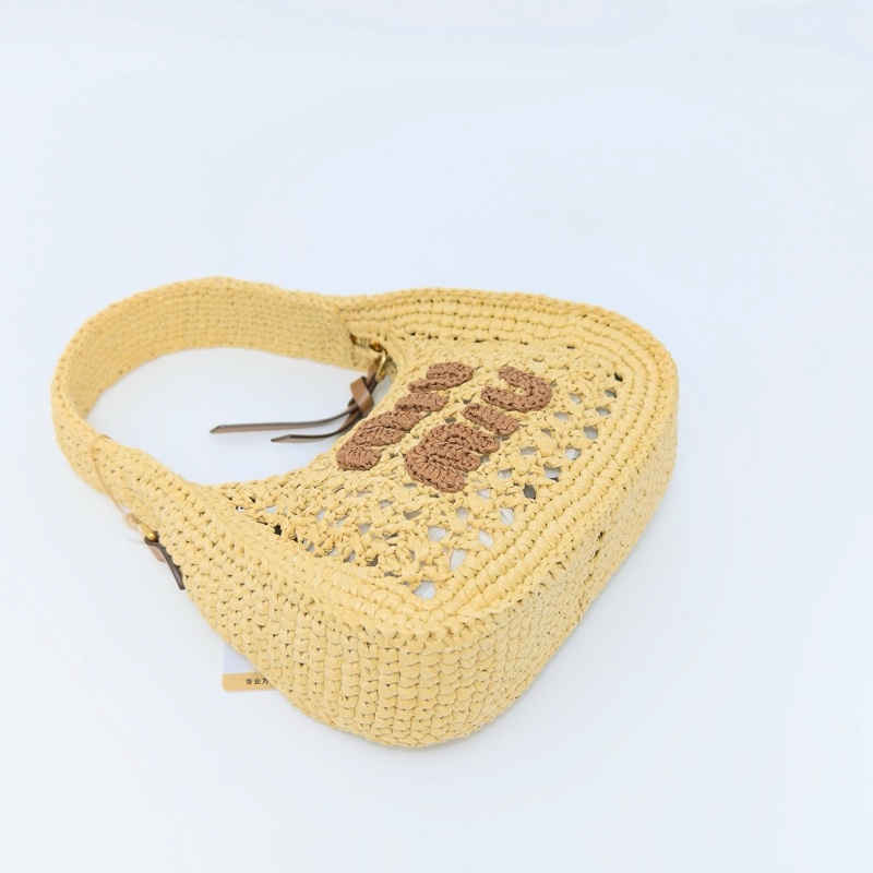 MIUMIUWander系列編織手提子母新月包 20*17*6 全新閒置配件塵袋-3