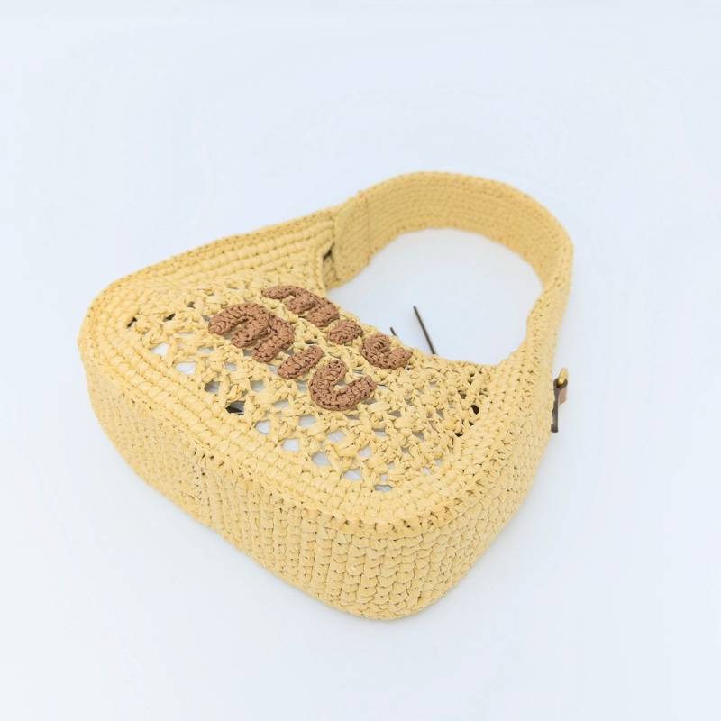 MIUMIUWander系列編織手提子母新月包 20*17*6 全新閒置配件塵袋-5