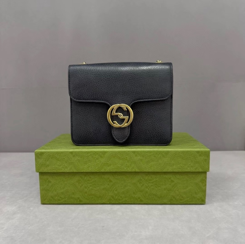 Gucci Interlocking 雙G金扣全皮風琴包-0