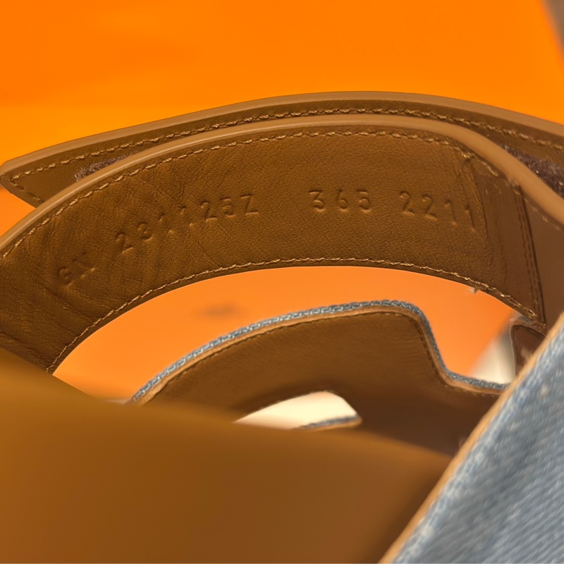 Hermes Chypre牛仔布拼接皮革二舅拖(36.5)-5