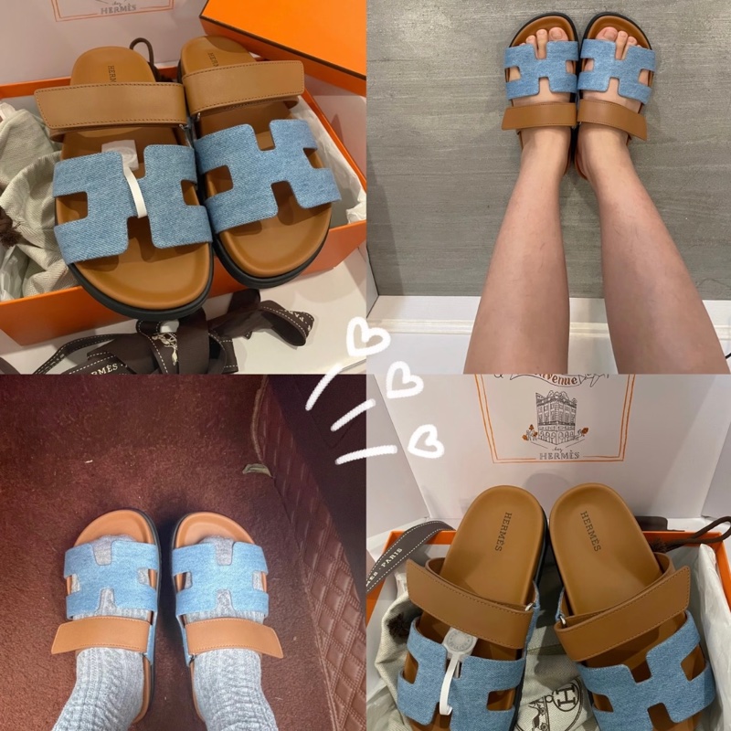 Hermes Chypre牛仔布拼接皮革二舅拖(36.5)-7