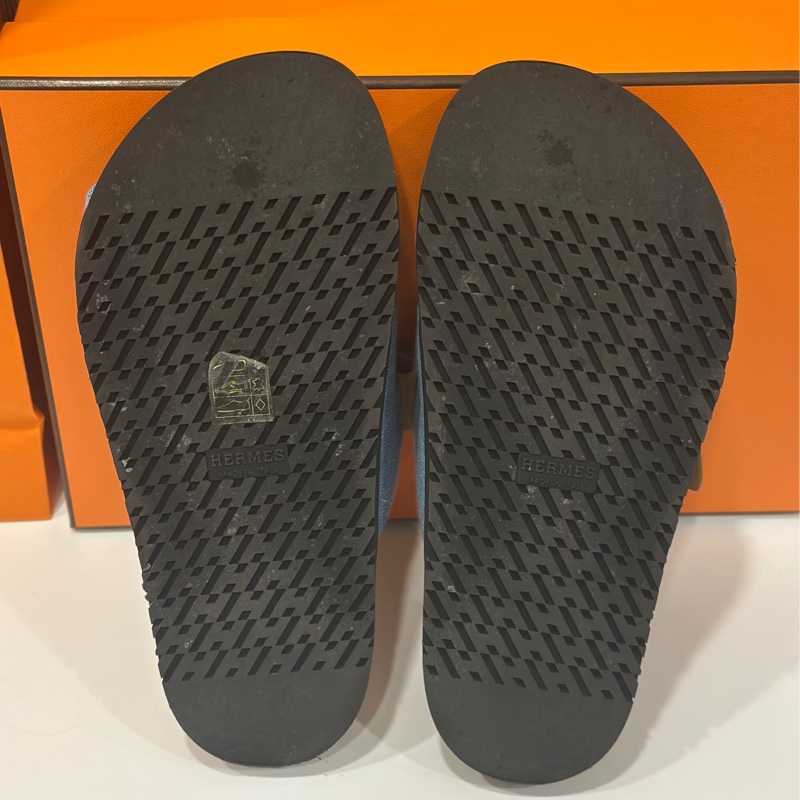 Hermes Chypre牛仔布拼接皮革二舅拖(36.5)-9