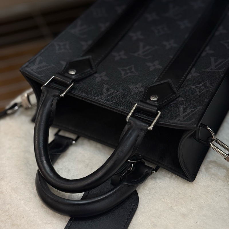 Lv Sac Plat 黑花男士公事包斜背包-5