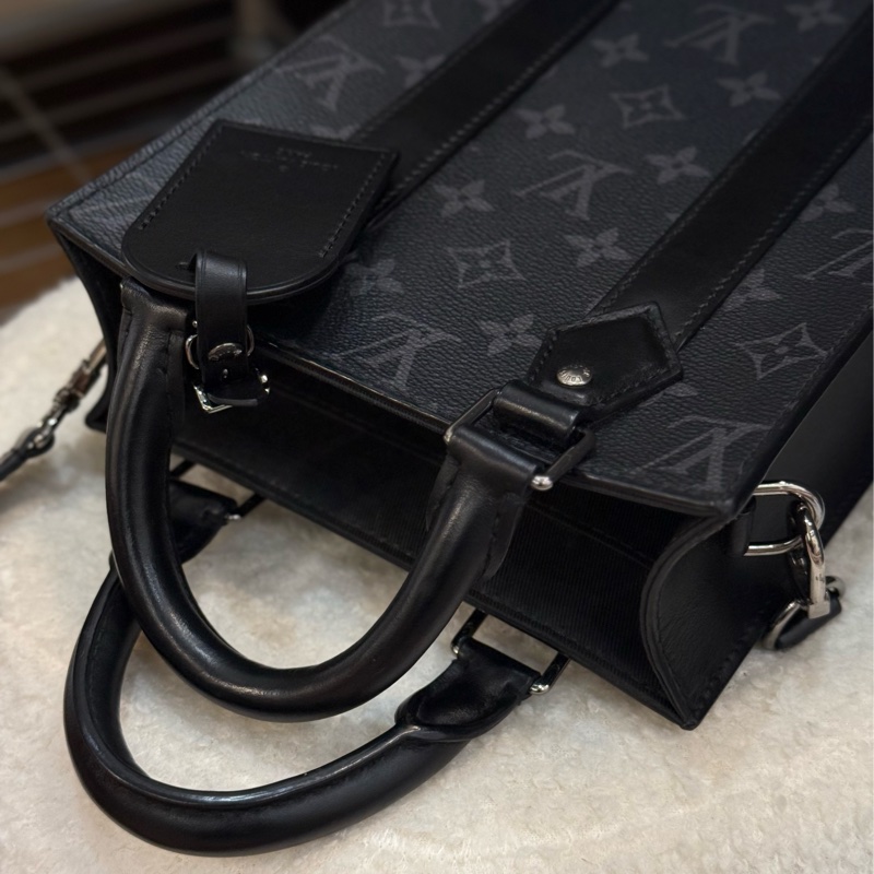 Lv Sac Plat 黑花男士公事包斜背包-7