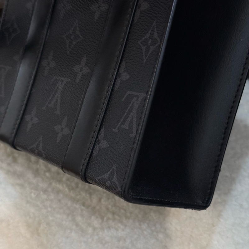 Lv Sac Plat 黑花男士公事包斜背包-9