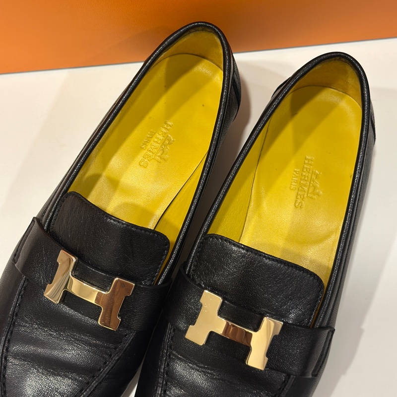 Hermes黑金H logo山羊皮樂福鞋（36）-2