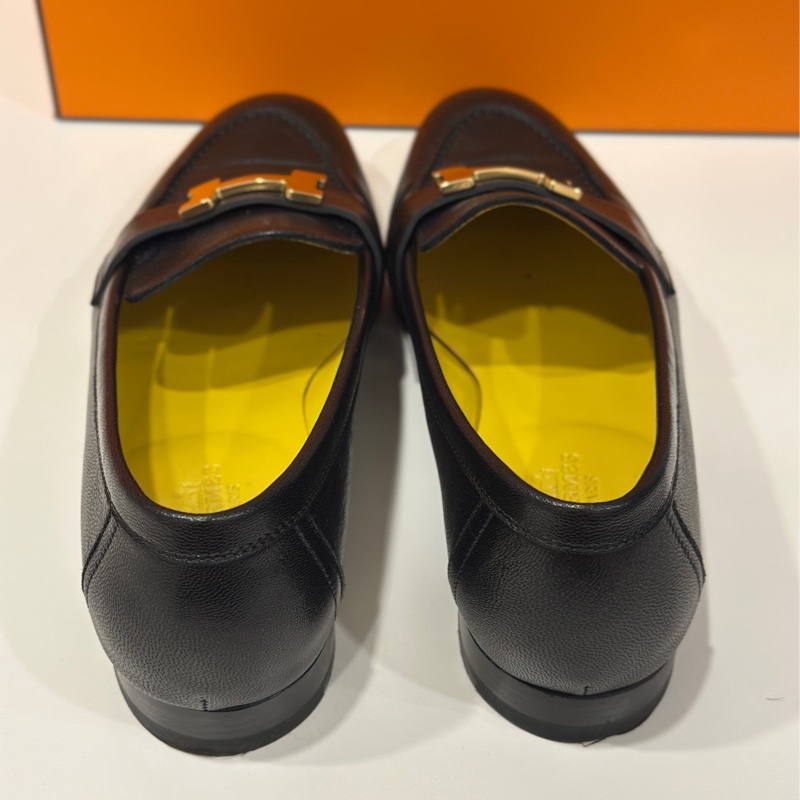 Hermes黑金H logo山羊皮樂福鞋（36）-3