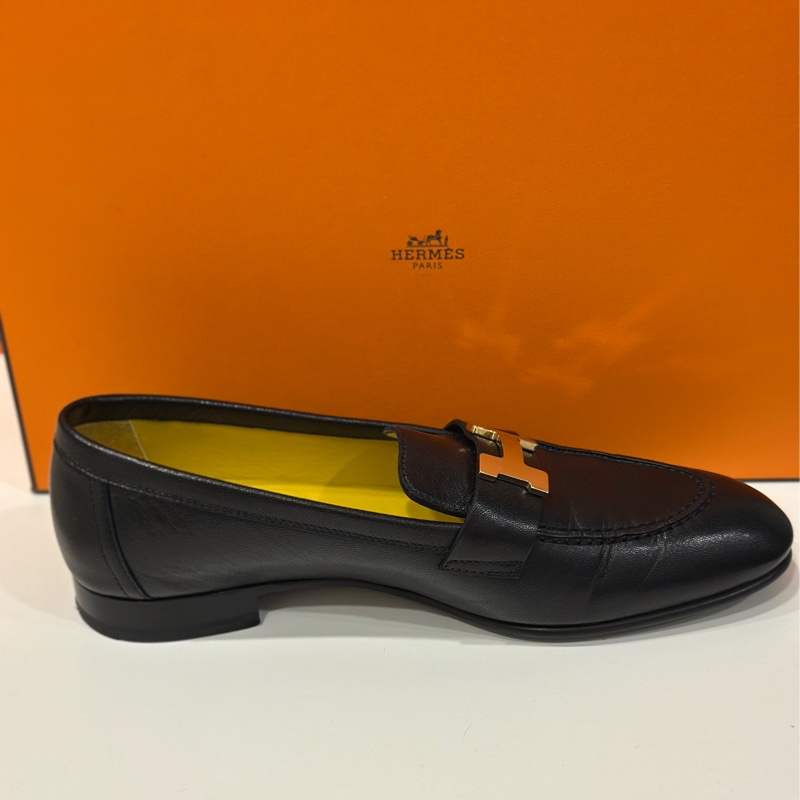 Hermes黑金H logo山羊皮樂福鞋（36）-7