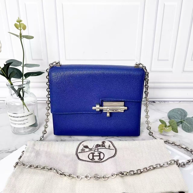 hermes 藍色Verrou 肩背包手槍包17*5*14 98新配件塵袋-1