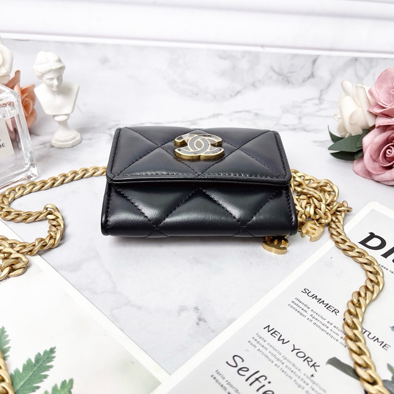 CHANEL 22SS迷你黑色琺琅金扣羊皮鍊條包 全新閒置配件盒子塵袋保卡-4