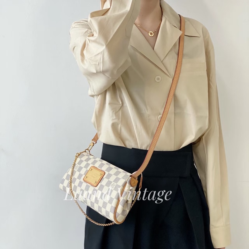 🕯️路易威登EVA白棋盤格LV白色棋盤格Damier Azur Eva鏈條斜背包N55214-0
