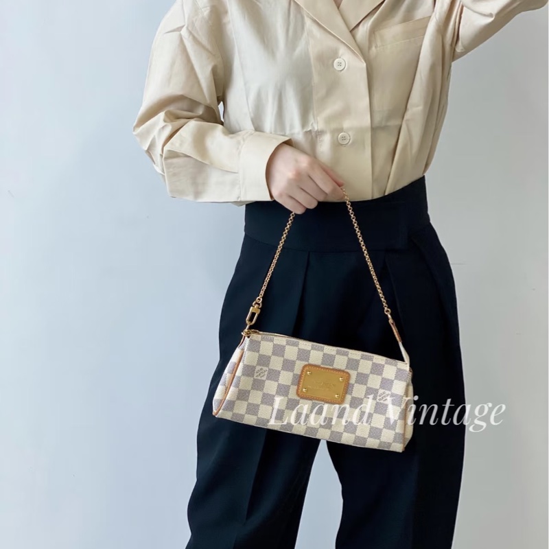 🕯️路易威登EVA白棋盤格LV白色棋盤格Damier Azur Eva鏈條斜背包N55214-1