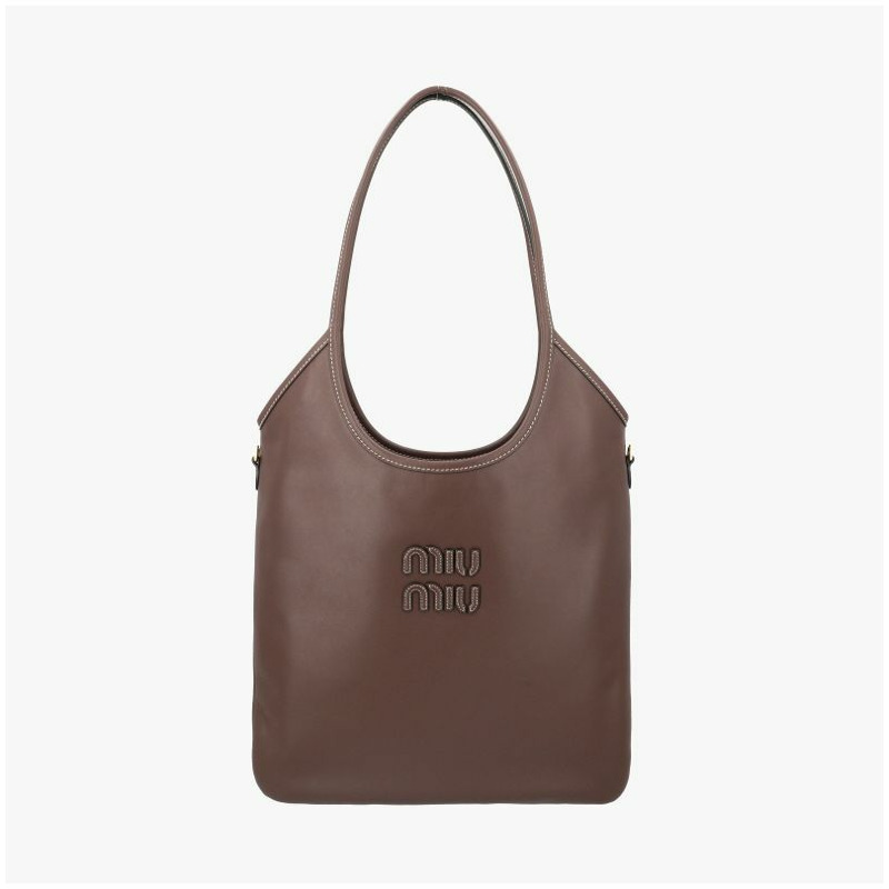 MIU MIU Logo Ivy 皮革手提包 5BG231 2CRW F0NBL-1