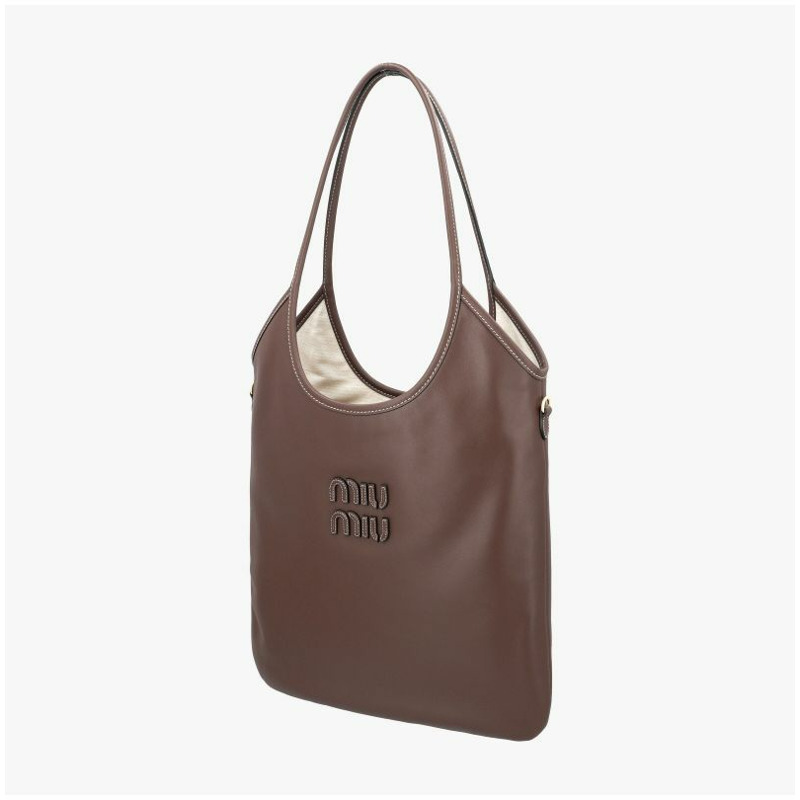 MIU MIU Logo Ivy 皮革手提包 5BG231 2CRW F0NBL-3