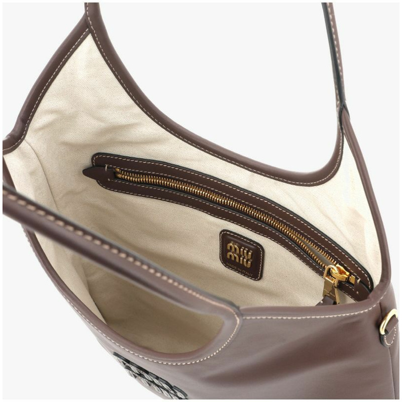 MIU MIU Logo Ivy 皮革手提包 5BG231 2CRW F0NBL-6