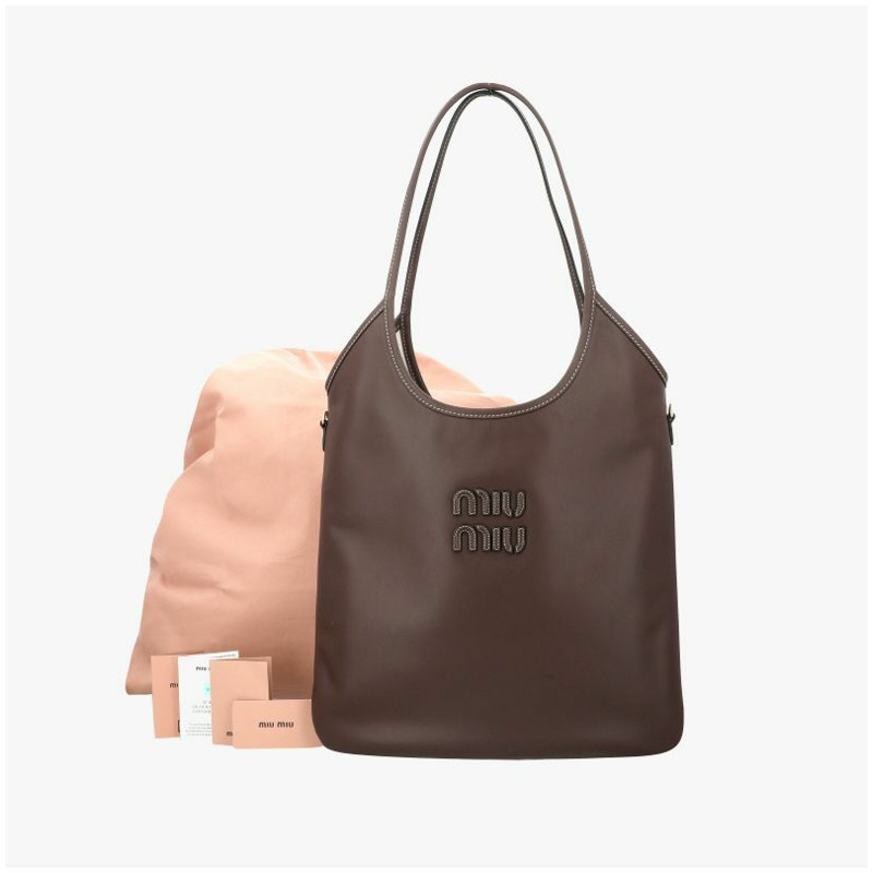 MIU MIU Logo Ivy 皮革手提包 5BG231 2CRW F0NBL-8