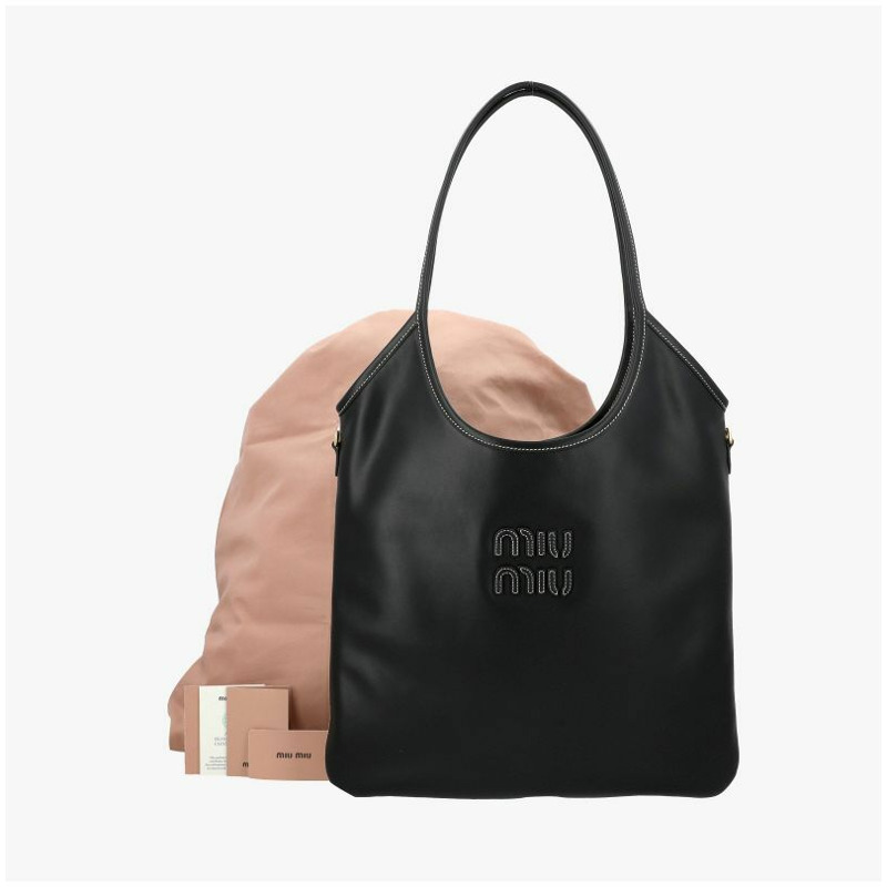 MIU MIU Logo Ivy 皮革手提包 5BG231 2CRW F0002-8
