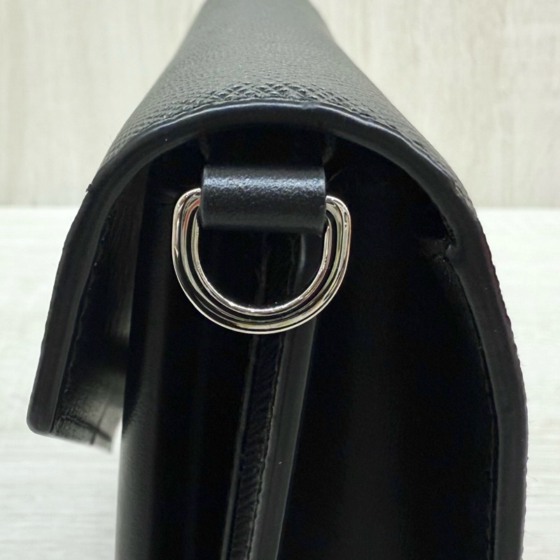 PRADA黑色牛皮銀釦信封下蓋斜背包1BP020-16