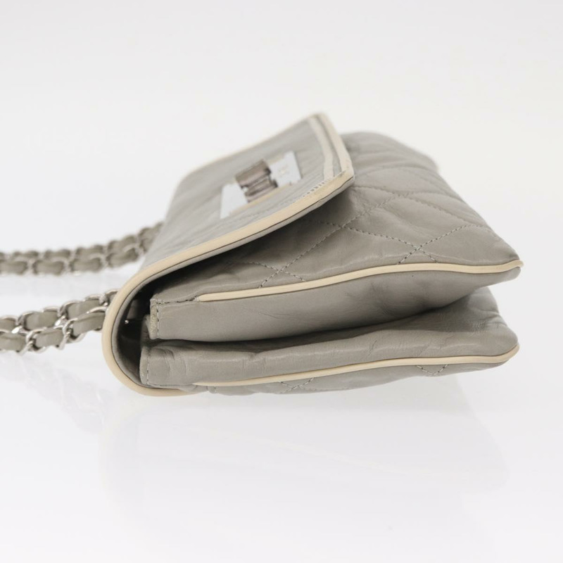 【日本直送】香奈兒羊皮鏈肩背包 灰色 銀色 CC Auth bs32040-3