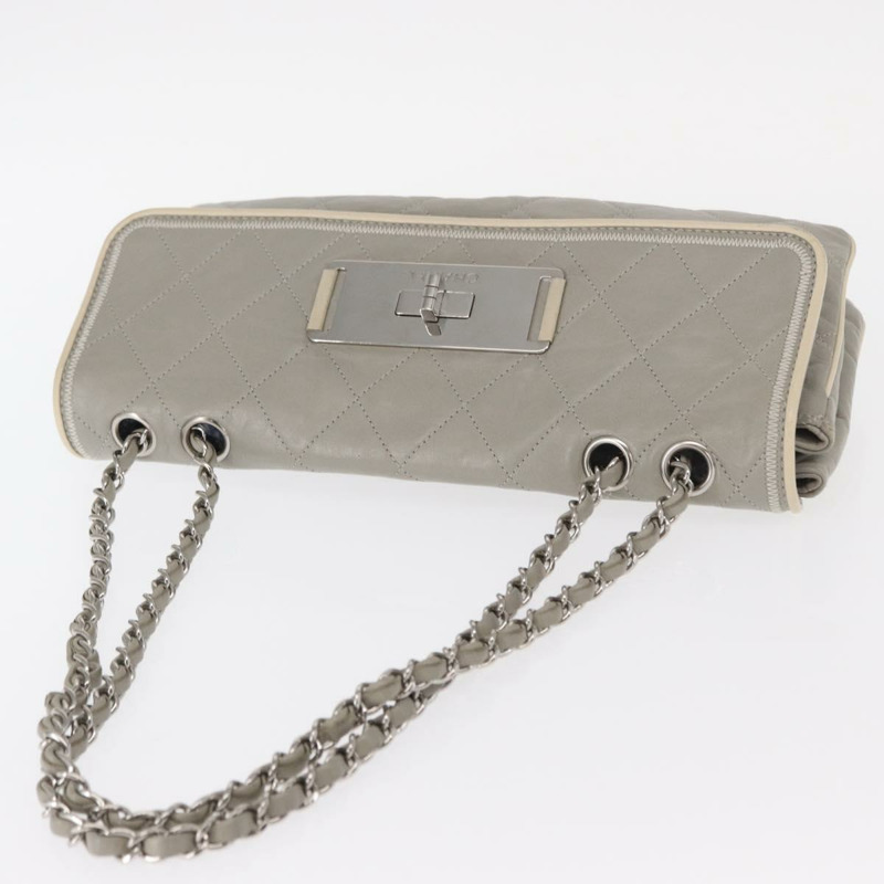【日本直送】香奈兒羊皮鏈肩背包 灰色 銀色 CC Auth bs32040-5