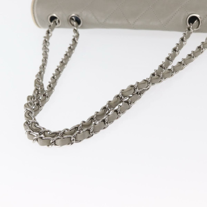 【日本直送】香奈兒羊皮鏈肩背包 灰色 銀色 CC Auth bs32040-6