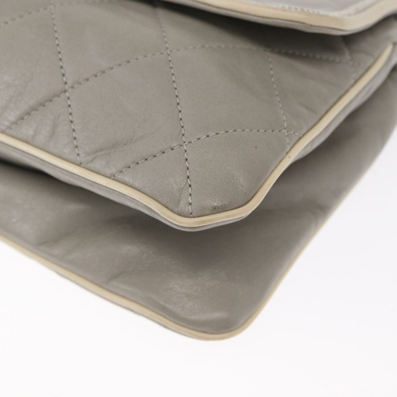 【日本直送】香奈兒羊皮鏈肩背包 灰色 銀色 CC Auth bs32040-13