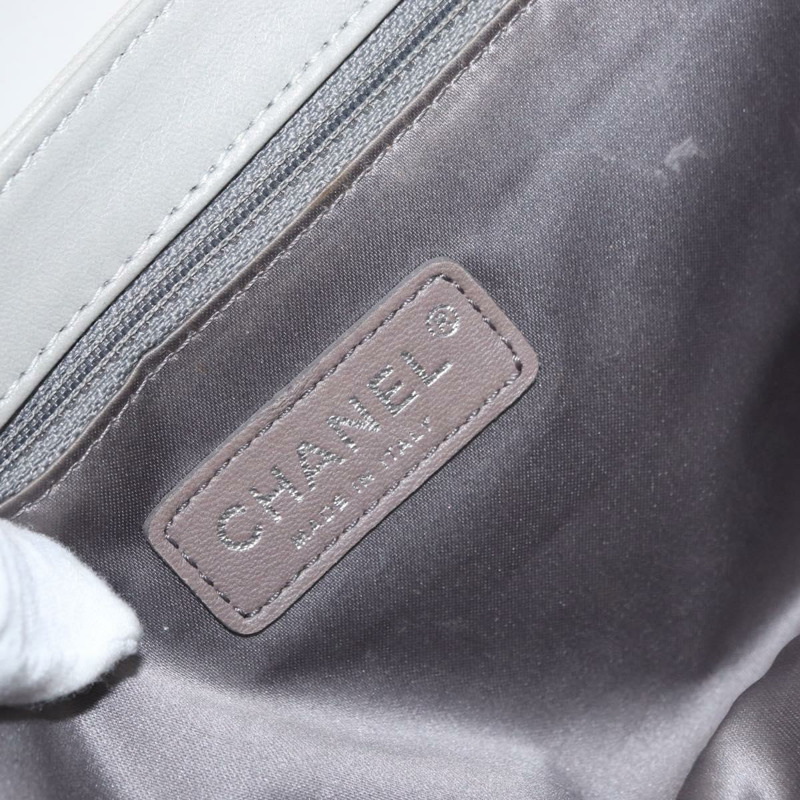【日本直送】香奈兒羊皮鏈肩背包 灰色 銀色 CC Auth bs32040-17