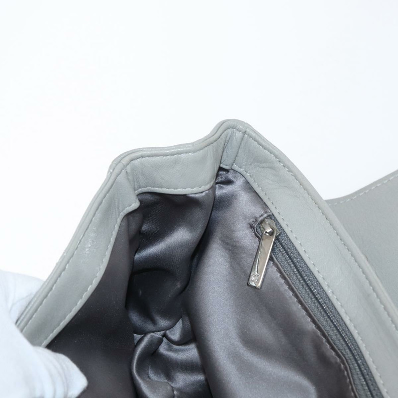 【日本直送】香奈兒羊皮鏈肩背包 灰色 銀色 CC Auth bs32040-19