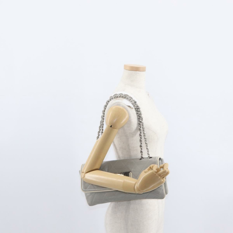 【日本直送】香奈兒羊皮鏈肩背包 灰色 銀色 CC Auth bs32040-22