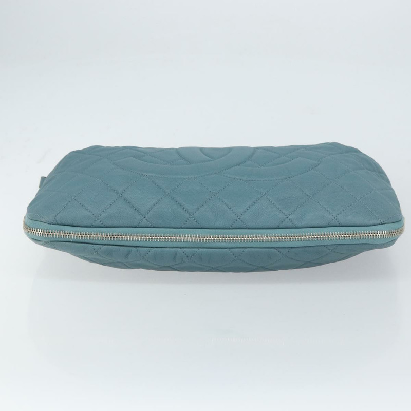 【日本直送】香奈兒魚子醬皮鏈肩背包 藍色 銀色 CC 標誌 Auth 158890V-4