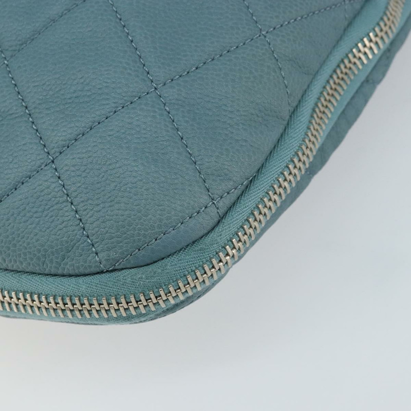 【日本直送】香奈兒魚子醬皮鏈肩背包 藍色 銀色 CC 標誌 Auth 158890V-8