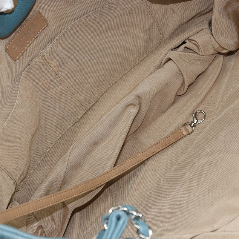 【日本直送】香奈兒魚子醬皮鏈肩背包 藍色 銀色 CC 標誌 Auth 158890V-9